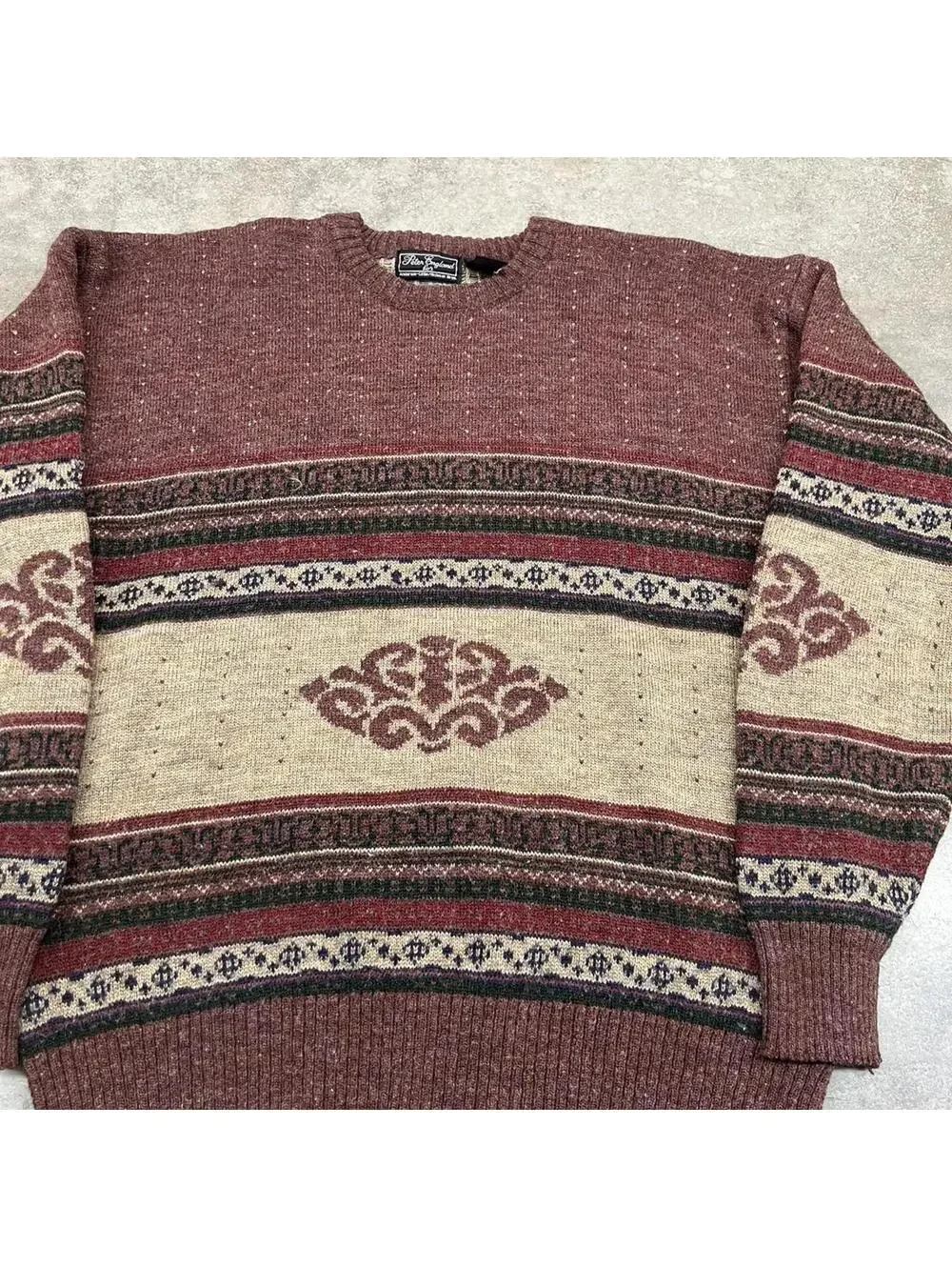 vintage beige and tan striped knit sweater size xl